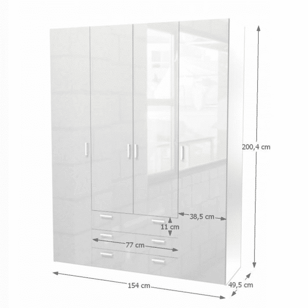 Skriňa, 4 – dverová, biela extra vysoký lesk HG, GWEN 70429