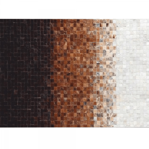 Luxusný kožený koberec, biela/hnedá/čierna, patchwork, 70×140, KOŽA TYP 7