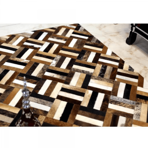 Luxusný kožený koberec, hnedá/čierna/béžová, patchwork, 70×140 , koŽa typ 2