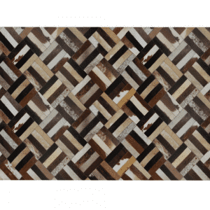 Luxusný kožený koberec, hnedá/čierna/béžová, patchwork, 70×140 , KOŽA TYP 2