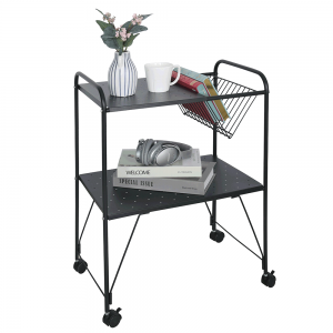 Príručný stolík pojazdný, viacúčelový, kov/plast, čierna, KORETE