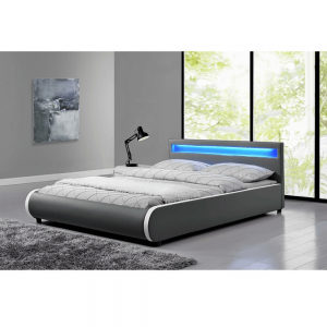 Manželská posteľ s, RGB LED osvetlením, sivá, 180×200, DULCEA