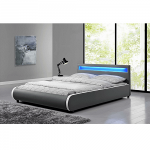 Manželská posteľ s RGB LED osvetlením, sivá, 160×200, DULCEA