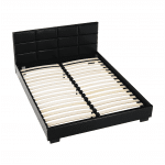 Manželská posteľ s roštom, 160×200, čierna ekokoža, MIKEL