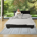 Manželská posteľ s roštom, 160×200, čierna ekokoža, MIKEL