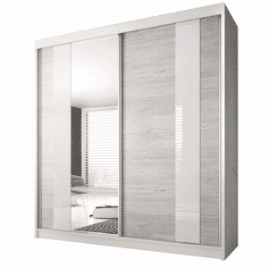 Skriňa s posúvacími dverami, dub kathult svetlý/biela, 183×218, MULTI 32