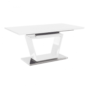 Jedálenský stôl, rozkladací, biela extra vysoký lesk/oceľ, PERAK