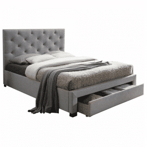Moderná posteľ s úložným priestorom, sivá látka, 180×200, SANTOLA