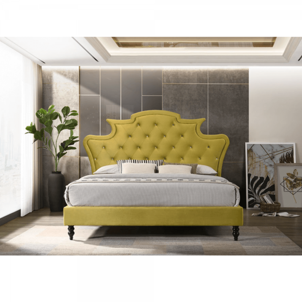 Luxusná posteľ, zlatá Velvet látka, 180×200, REINA