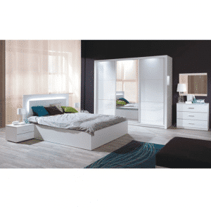 Manželská posteľ, 160×200, biela/ vysoký biely lesk HG, ASIENA