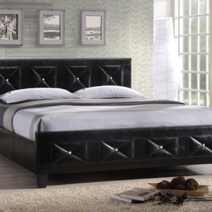 Manželská posteľ s roštom, ekokoža čierna, 160×200, carisa