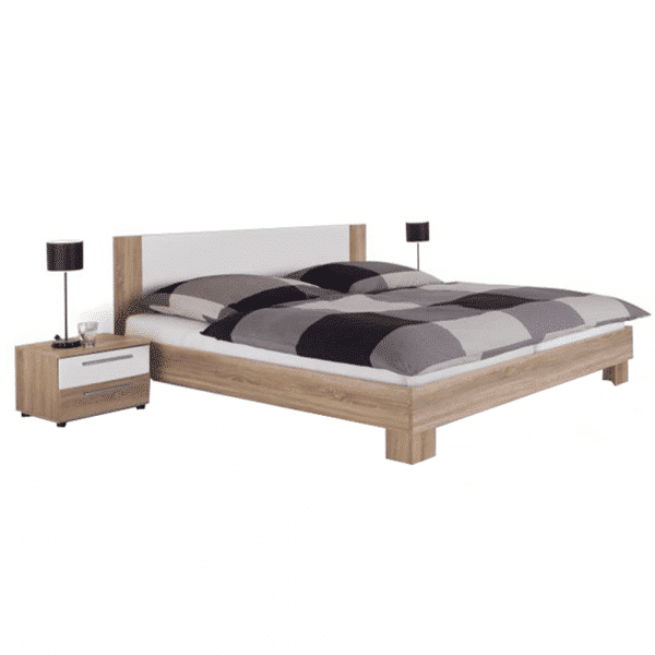 Manželská posteľ, s 2 nočnými stolíkmi, dub sonoma/biela, 180×200, martina