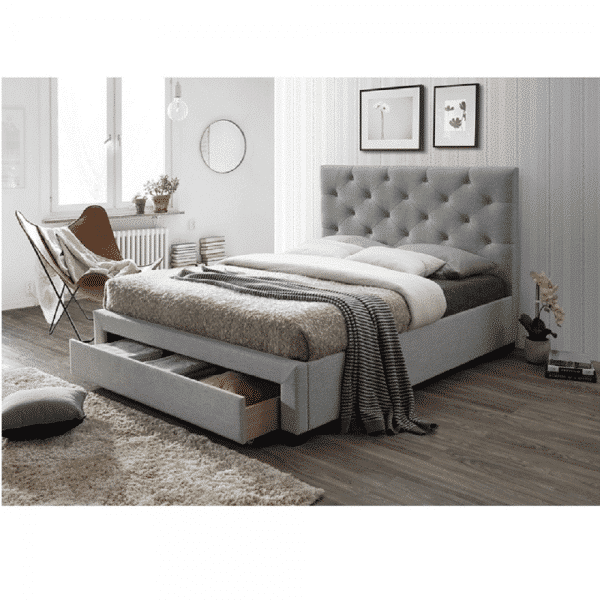 Moderná posteľ s úložným priestorom, sivá látka, 160×200, SANTOLA
