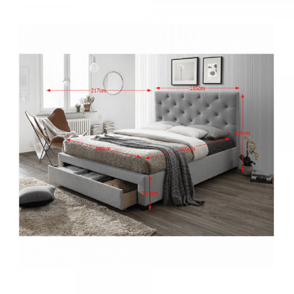 Moderná posteľ s úložným priestorom, sivá látka, 160×200, SANTOLA