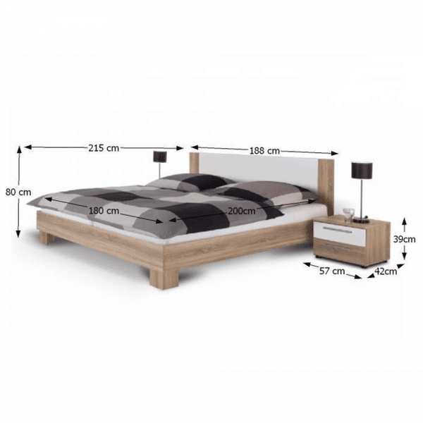 Spálňový komplet (skriňa, posteľ a 2 nočné stolíky), dub sonoma/biela, MARTINA