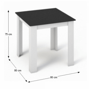 Jedálenský stôl, biela/čierna, 80×80, KRAZ