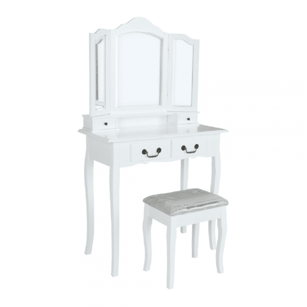 Toaletný stolík s taburetom, biela/strieborná, regina new
