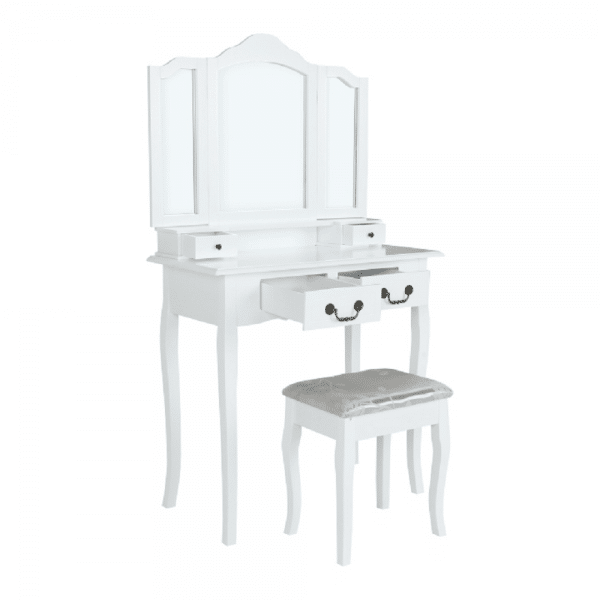 Toaletný stolík s taburetom, biela/strieborná, regina new