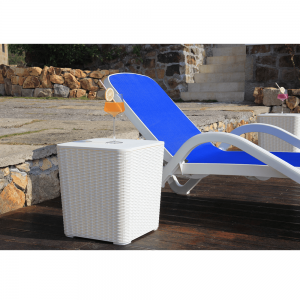 Záhradný úložný box/príručný stolík, biela, UGUR