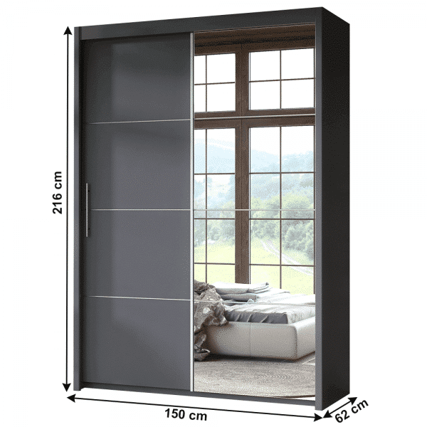 Skriňa s posúvacími dverami, 150 cm, sivá, kaipo