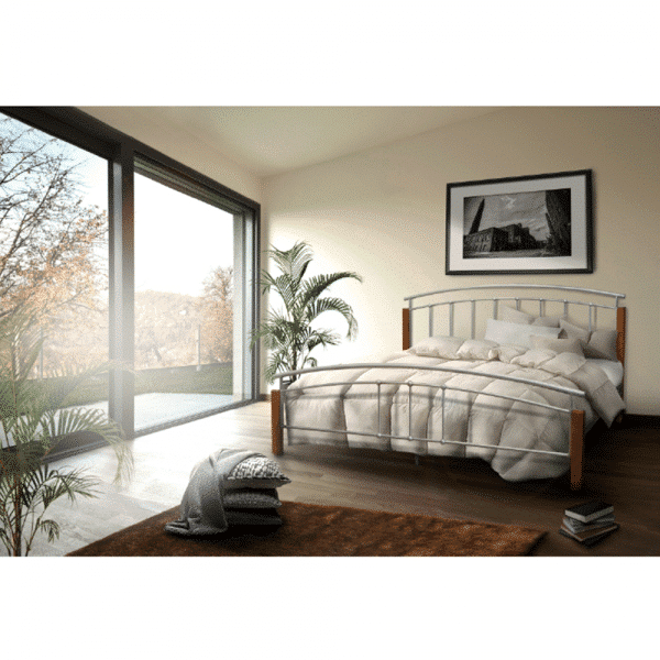 Manželská posteľ, drevo jelša/strieborný kov, 160×200, MIRELA