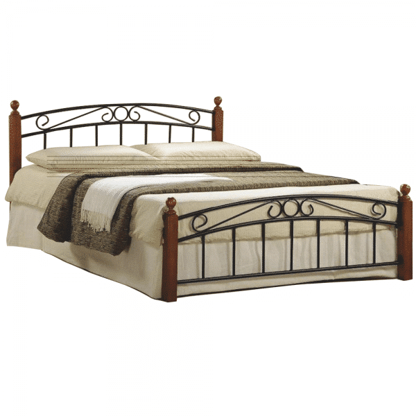 Manželská posteľ, čerešňa/čierny kov, 180×200, dolores