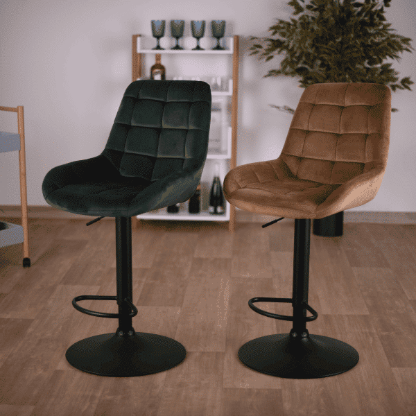Barová stolička, tmavozelená velvet látka, chiro new
