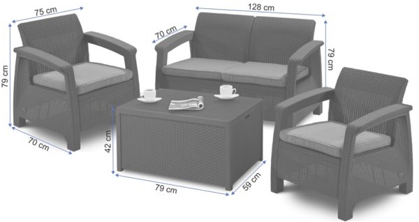 Záhradný ratanový set corfu box-graphite