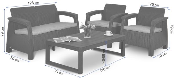 Záhradný ratanový set corfu max 2- graphite