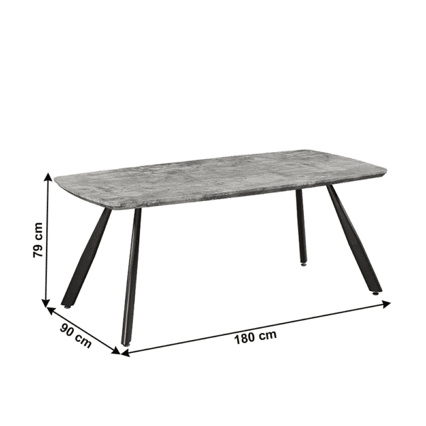 Jedálenský stôl, betón/čierna, 180×90 cm, adelon