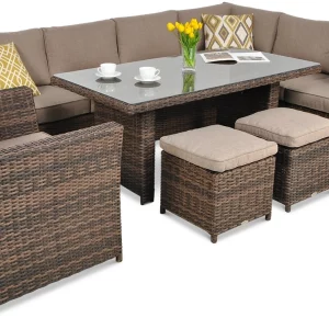 Záhradný technoratanový set MONIZ DINING PLUS, Brown