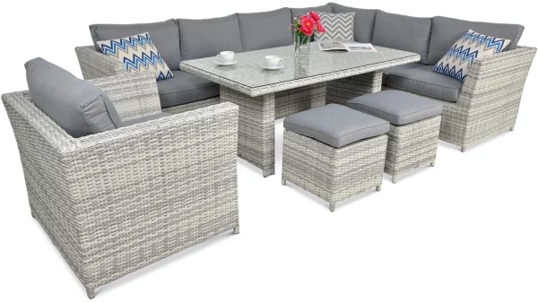 Záhradný technoratanový set MONIZ DINING PLUS, White Grey