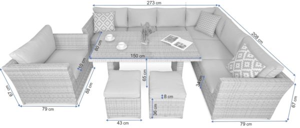 Záhradný technoratanový set MONIZ DINING PLUS, White Grey