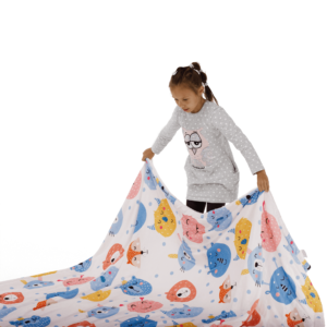 Obojstranná baránková deka, biela/detský vzor, 150x200cm, midas typ2