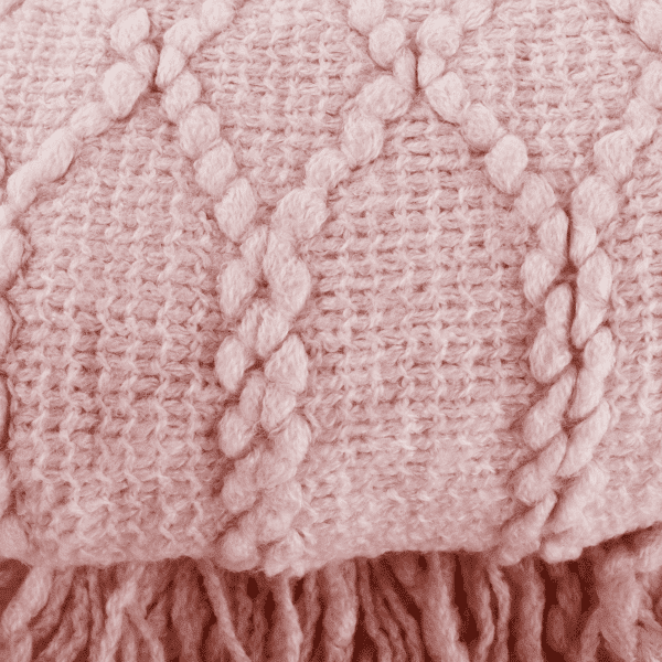 Tempo-kondela sulia typ 2, pletená deka so strapcami, svetloružová, 150×200 cm