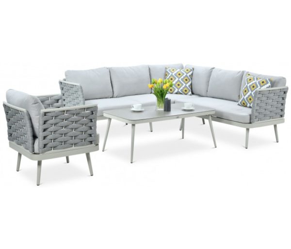 Záhradný rohový set MARINEL + KRESLO- Light Grey