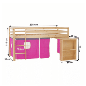 Posteľ s pc stolom, borovicové drevo/ružová, 90×200, alzena