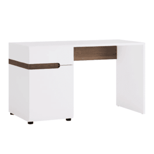 PC stôl, biela extra vysoký lesk HG/dub sonoma tmavý truflový, LYNATET TYP 80