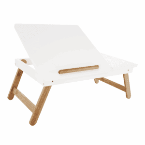 Príručný stolík na notebook/držiak na tablet, biela/prírodný bambus, melten