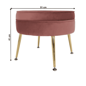 Luxusný taburet, ružová Velvet látka/chróm zlatý, Art-deco, NOBLIN NEW TYP 1