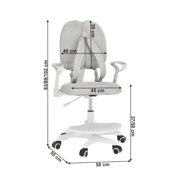 Rastúca stolička s podnožou a trakmi, sivá/biela, anais
